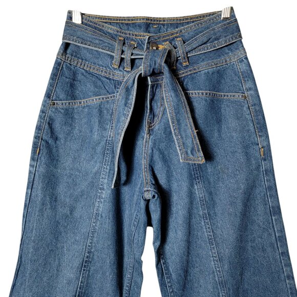 Jealous 21 Womens Belted High Rise Wide Leg Retro Crop Denim Blue Jeans Size 26 - Picture 2 of 11